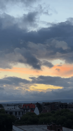 Dramatic cloudy sky with sunlight observed over Varna, Bulgaria