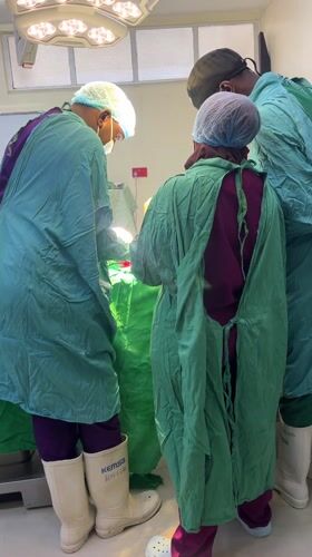Medical team in surgical gear observed in Nairobi operating room