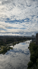 Urban river landscape documented from elevated viewpoint