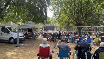 Outdoor screening or event draws a crowd in Rugby