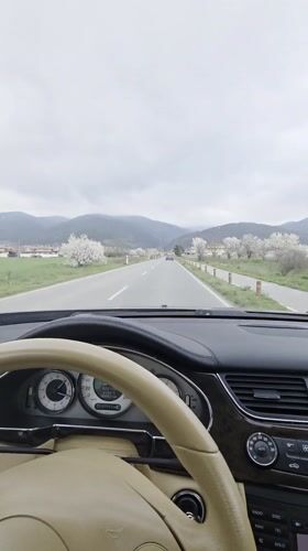 Spring drive through flowering trees captured in Enina, Bulgaria