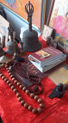 Hindu religious items displayed on table in Sochi