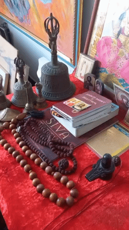 Hindu religious items displayed on table in Sochi
