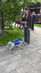 Corporate robotic dog demonstrates movements in Shushary, Russia