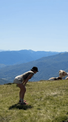 Morning in the Montenegro highlands with cows and a group stretching
