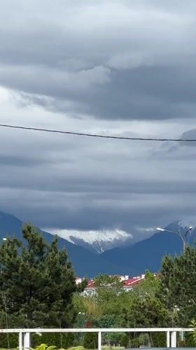 Cloudy mountain landscape with snow-capped peaks observed in Sirius
