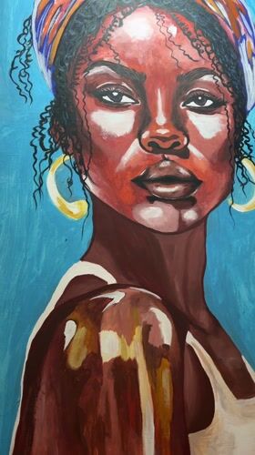 Portrait paintings observed in Essaouira restaurant setting