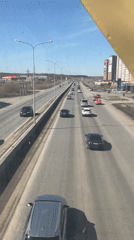 Morning traffic observed from elevated positions in Tyumen, Russia