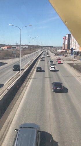 Morning traffic observed from elevated positions in Tyumen, Russia