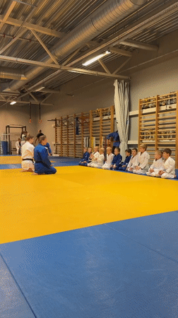 Kids' judo session and a series of abstract paintings