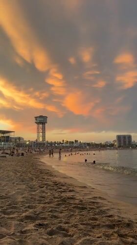 Sunny afternoon on a busy Barcelona beach