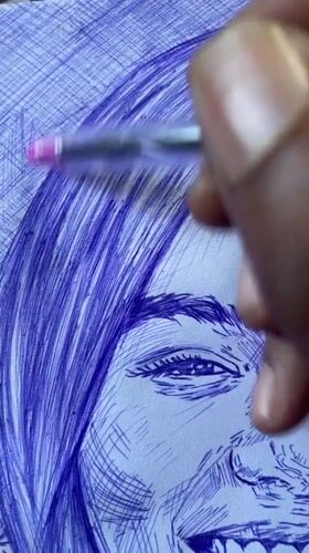 Pen-and-ink portrait taking shape in an Abuja sketchbook