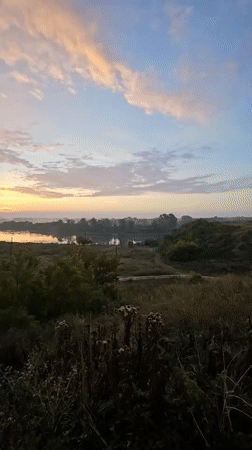 Dawn breaks over the river and gardens of Donskoye, Kazakhstan