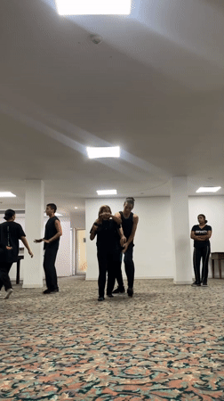 Dance crew rehearses acrobatic routine in Porlamar
