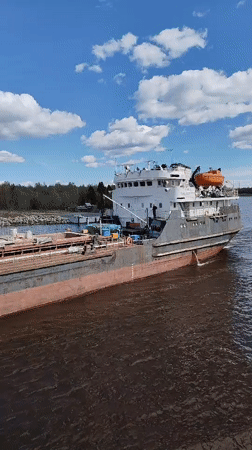 Cargo ship SHALA transits waterways near Ivanov Bor, Russia