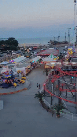 Varna's coastal amusement park at dusk, seen from above