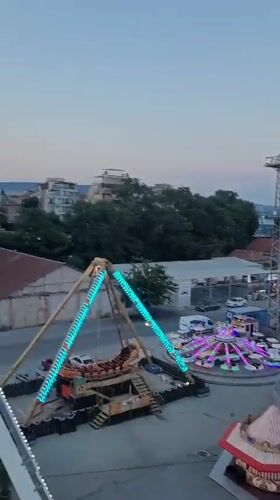 Varna's coastal amusement park at dusk, seen from above
