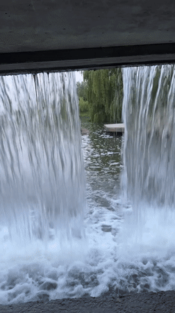Park waterfall documented by witnesses in Minsk at dusk
