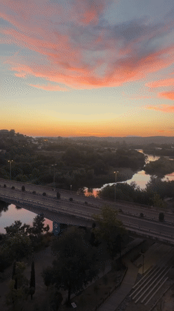 Sunset over Toledo's medieval bridge and Tagus River