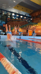 Indoor swim meet in progress at Chaikovsky pool