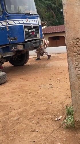 Truck breakdown observed on dirt road in Akwanga, Nigeria