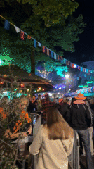 Large crowd gathers on decorated street in Enschede