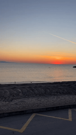 Sunset captured over Black Sea beach in Pomorie, Bulgaria