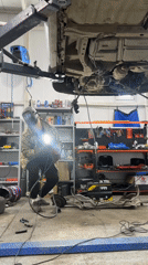 Undercarriage welding in a Blagoveshchensk garage, sparks flying