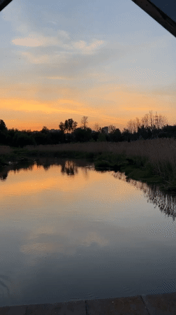 Families enjoy sunset riverside recreation in Klin, Russia