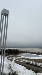 Winter morning view of Kazan skyline across frozen river