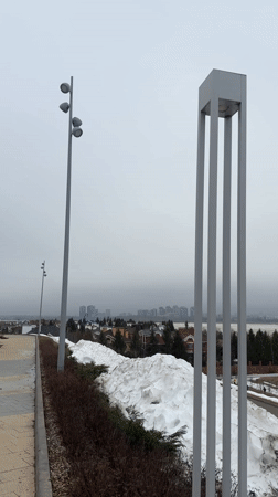Winter morning view of Kazan skyline across frozen river