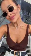 Woman films selfie video on Moscow terrace