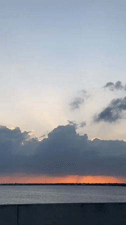 Sunset captured over water from Cleveland area bridge