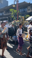 Traditional Balinese procession with music observed in Blahbatuh