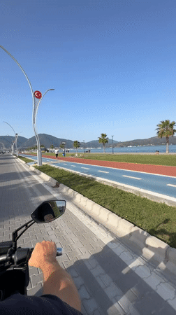 Morning motorcycle ride captured along recreational paths in Fethiye