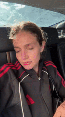 Young woman photographed in car and indoor locations
