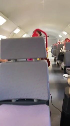 Street musician performs violin act on Spanish passenger train