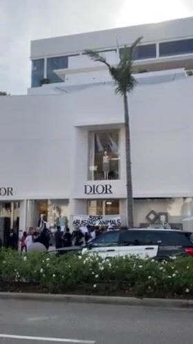 Animal rights protesters demonstrate outside Beverly Hills Dior store