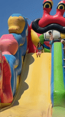Families enjoy inflatable water park on Montenegro beach