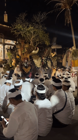 Traditional Balinese night procession winds through Ubud temple district
