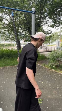 Workout session at a Krasnoyarsk outdoor playground with quirky sculptures