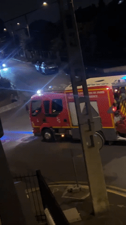 Friday night streets in Montfermeil: emergency response, foot traffic, fast car