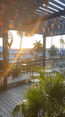 Decorated patio with international flags observed in Playa del Carmen