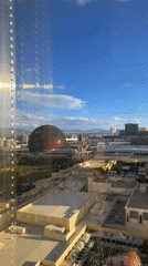Lenovo advertisement displayed on large spherical structure in Las Vegas
