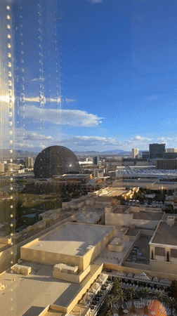 Lenovo advertisement displayed on large spherical structure in Las Vegas