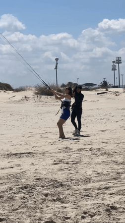Two women with kitesurfing gear spotted on Acre beach