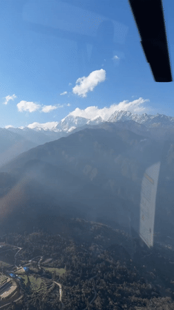 Helicopter captures aerial view of Nepal mountains near Nunthala