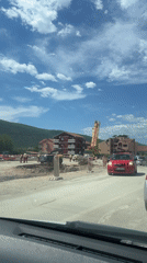 Construction traffic filmed on unpaved road in Montenegro
