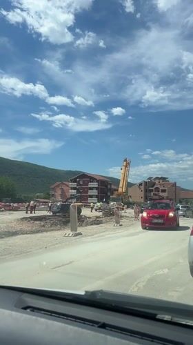Construction traffic filmed on unpaved road in Montenegro