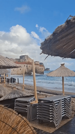 Daily tourist life captured across Budva, Montenegro coastal town
